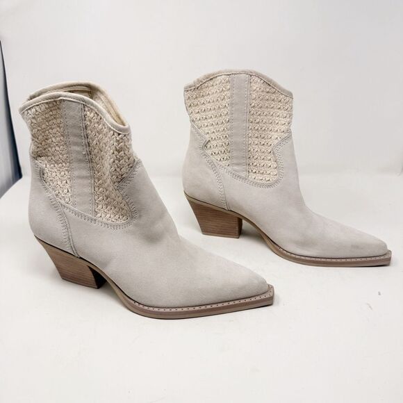 Dolce Vita Lacie Cream Knit Cowboy Western Heeled Ankle Booties Size 10 - Picture 1 of 9